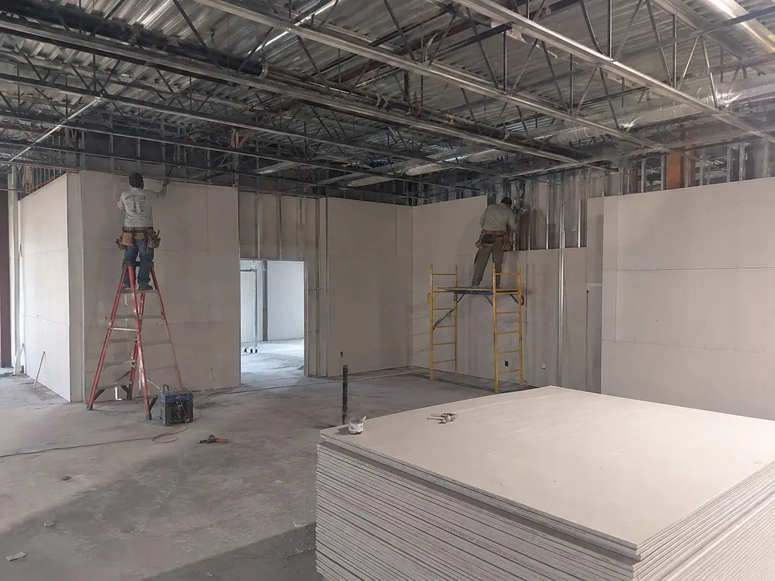 Metal stud framing in a commercial drywall build-out